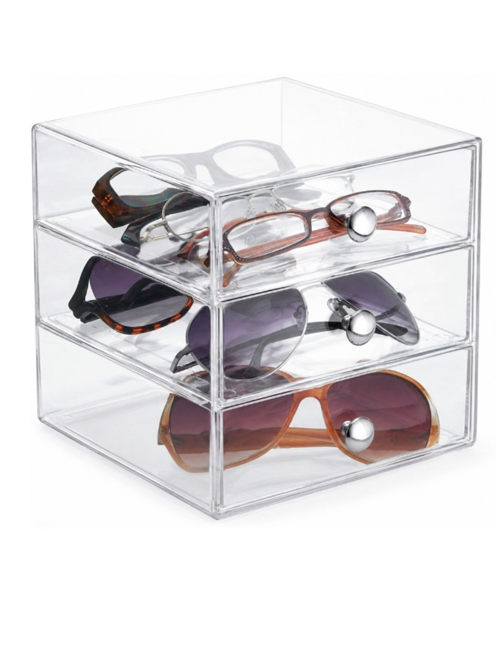 Clear Acrylic 3-Drawer Sunglasses Organizer Display Case Holds 9 Pairs